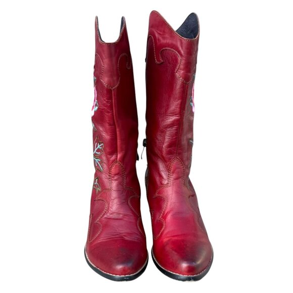 L'Artiste Women's Red Rose Embroidered Leather Boots Size 7.5 / 8 - Picture 5 of 15